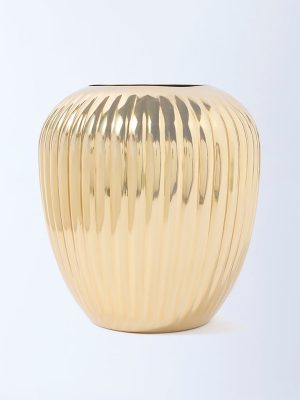 Westside Home Gold Ribbed-Textured Round Vase