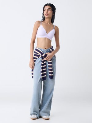 Superstar Lilac Waffle-Textured Padded Cotton-Blend Bra