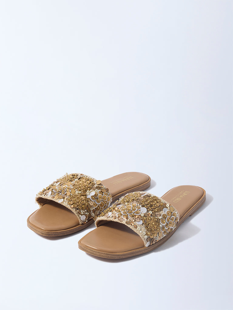 LUNA BLU Light Brown Embellished Slides - Image 2