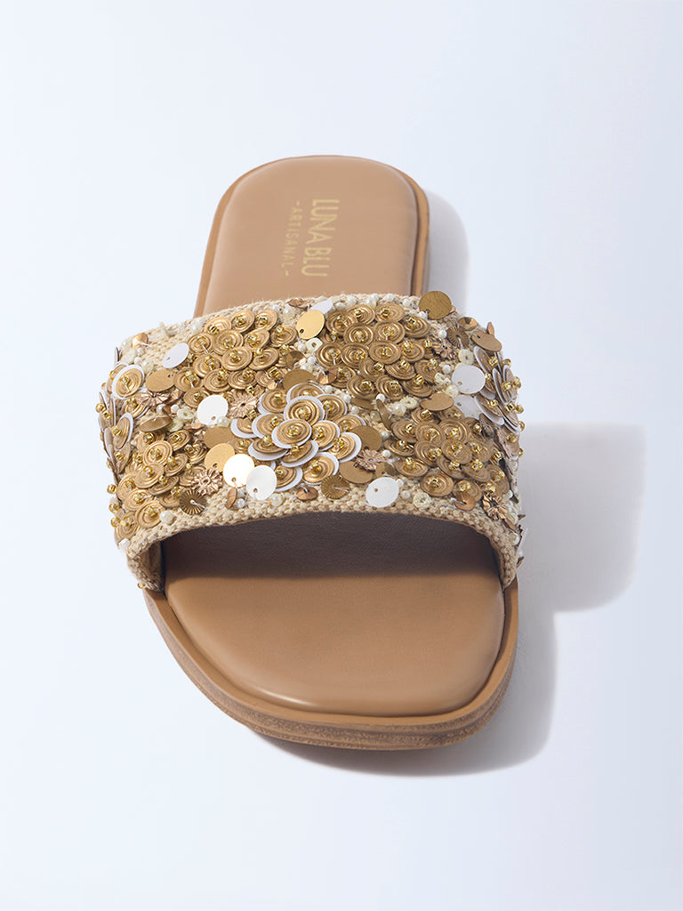 LUNA BLU Light Brown Embellished Slides - Image 3