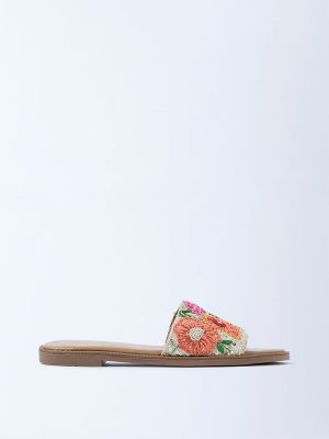 LUNA BLU Multicolour Floral Embroidered Slides