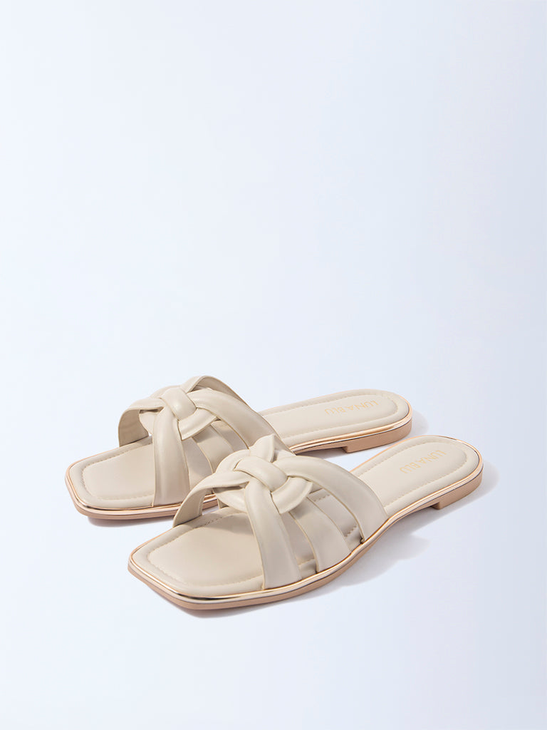 LUNA BLU Ivory Criss-Cross Detailed Slides - Image 2