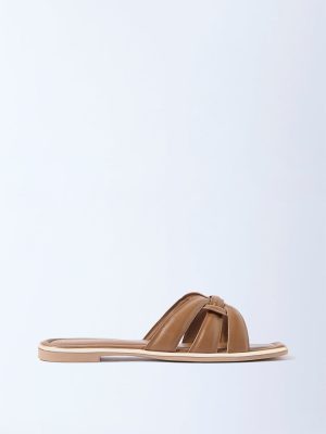 LUNA BLU Tan Criss-Cross Detailed Slides