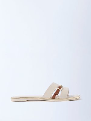 LUNA BLU Ivory Buckle-Detailed Slides