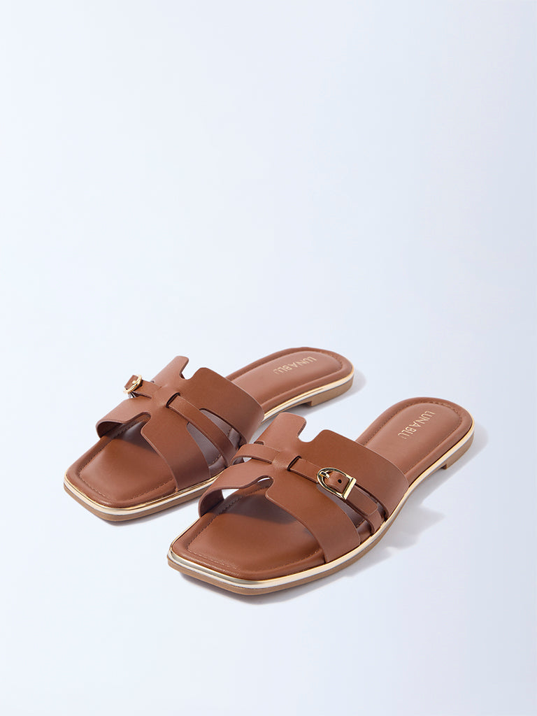 LUNA BLU Tan Solid Slides - Image 2