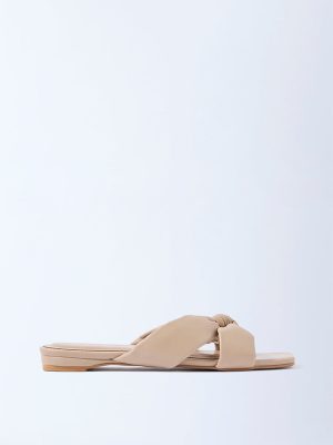 LUNA BLU Beige Knot-Detailed Slides
