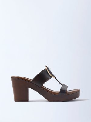 LUNA BLU Brown Hardware-Detailed Block Heel Sandals