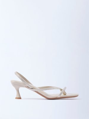 LUNA BLU Ivory Embellished Kitten-Heel Sandals