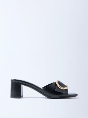 LUNA BLU Black Block Heel Sandals