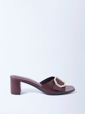 LUNA BLU Burgundy Block Heel Sandals