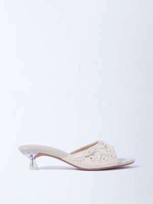 LUNA BLU Ivory Embellished Slip-On Sandals