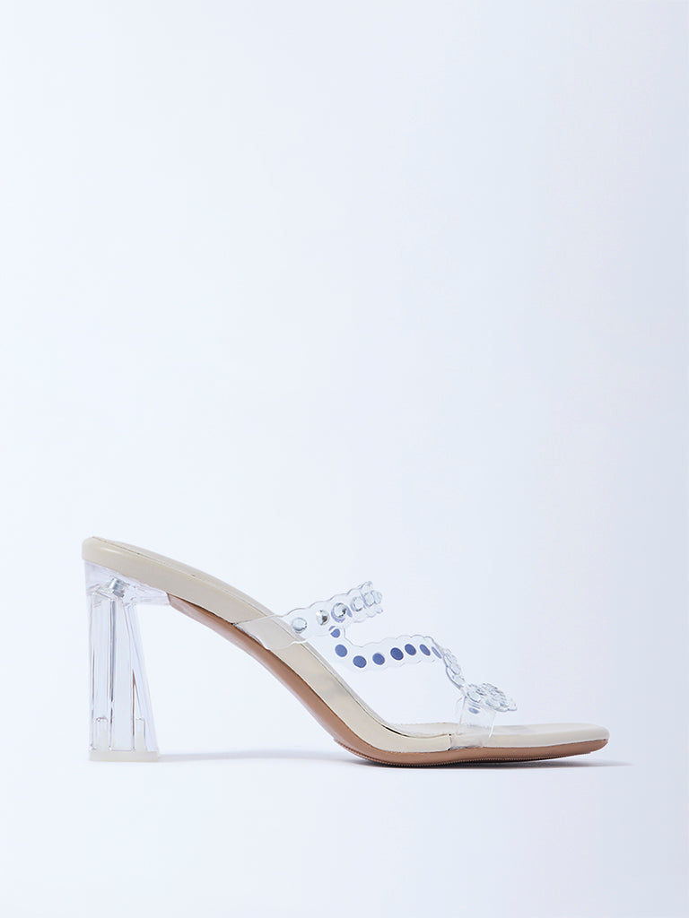 LUNA BLU Ivory Embellished Block Heel Sandals - Image 2