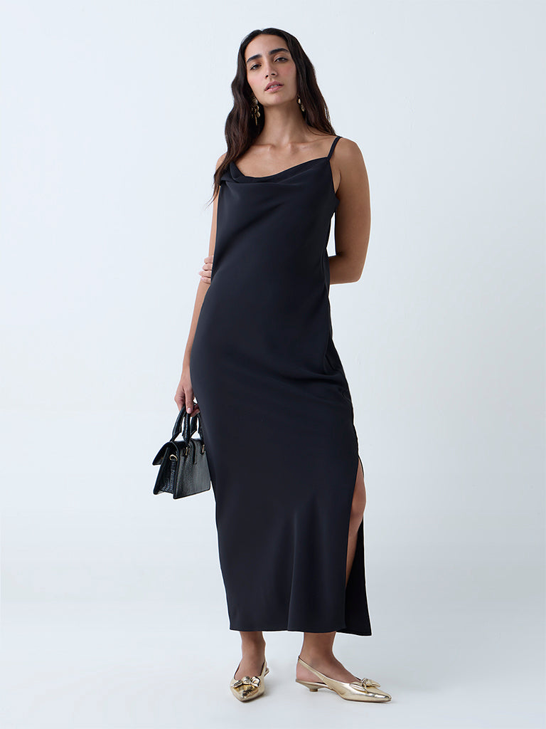 Wardrobe Black Solid Slip Dress