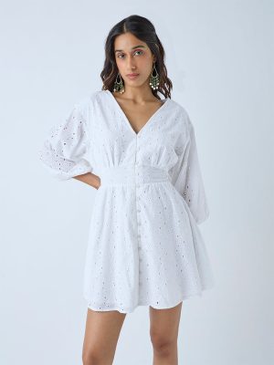 LOV White Broderie Anglaise Cotton A-Line Dress
