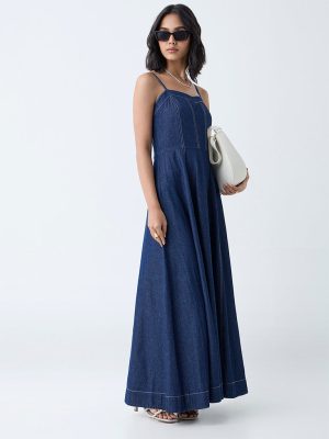 LOV Dark Blue Denim A-Line Dress