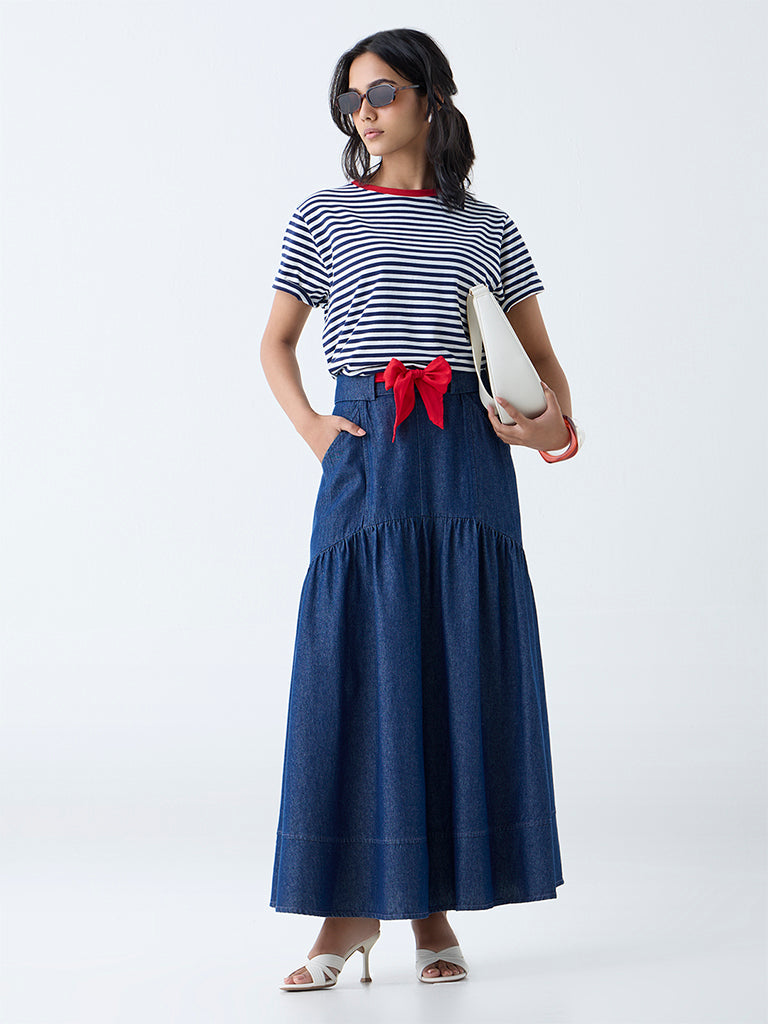 LOV Dark Blue High-Rise Denim Skirt