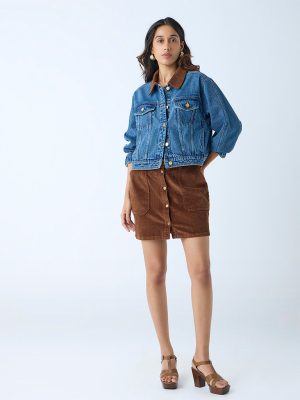 LOV Brown High-Rise Corduroy Skirt