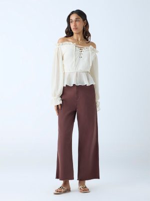 LOV Brown Relaxed-Fit Mid-Rise Jeans