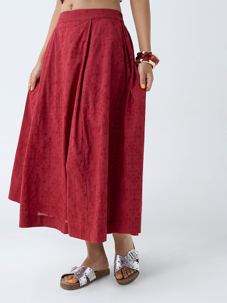 Bombay Paisley Red Embroidered Cotton Skirt - Image 2