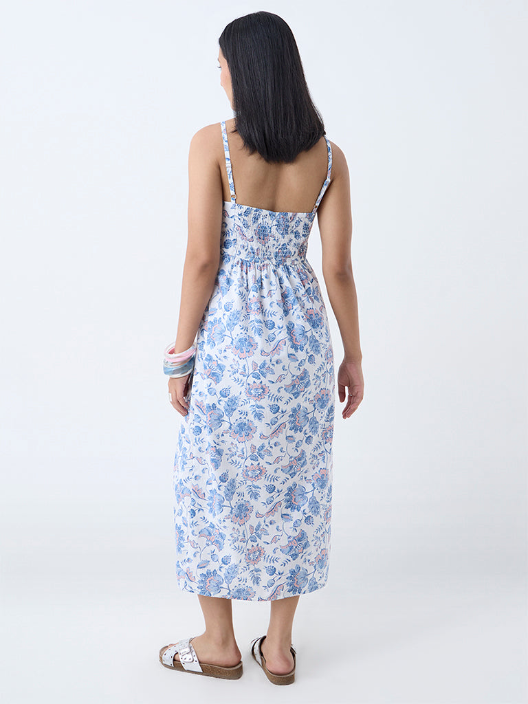 Bombay Paisley Blue Botanical Design Cotton Straight Dress - Image 4