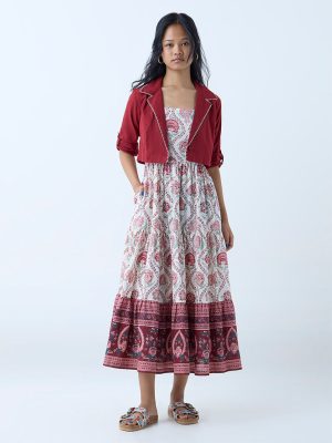 Bombay Paisley Red Floral Cotton Tiered Dress with Jacket