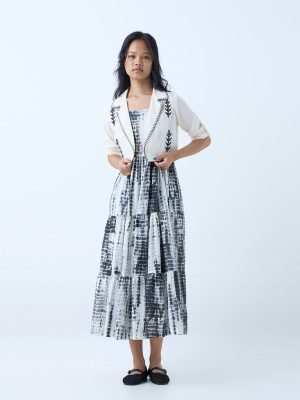 Bombay Paisley Grey Cotton Tiered Dress with Jacket
