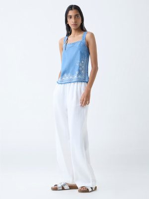 Bombay Paisley Blue Floral Embroidered Top