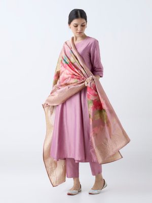 Vark Dusty Pink Solid Anarkali Ethnic Set