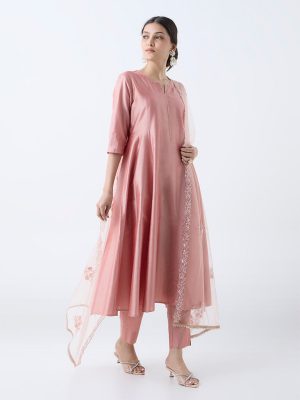 Vark Peach Solid Anarkali Ethnic Set