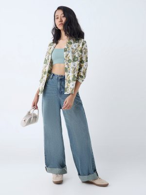 Utsa Olive Botanical Design Cotton Tunic