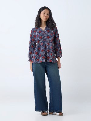 Utsa Blue Abstract Printed Tunic