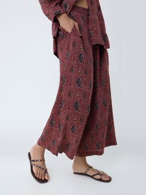 Utsa Maroon Printed Palazzos