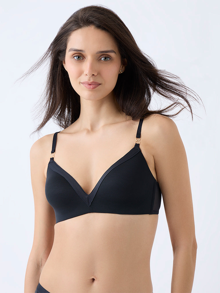 Wunderlove Black Mesh Detailed Padded Bra - Image 2