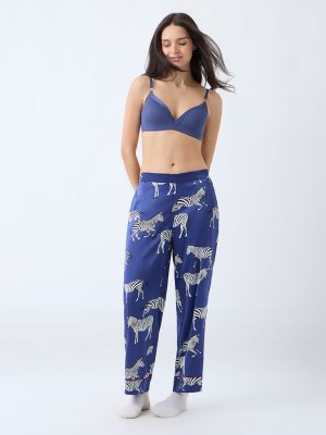 Wunderlove Blue Mesh Detailed Padded Bra