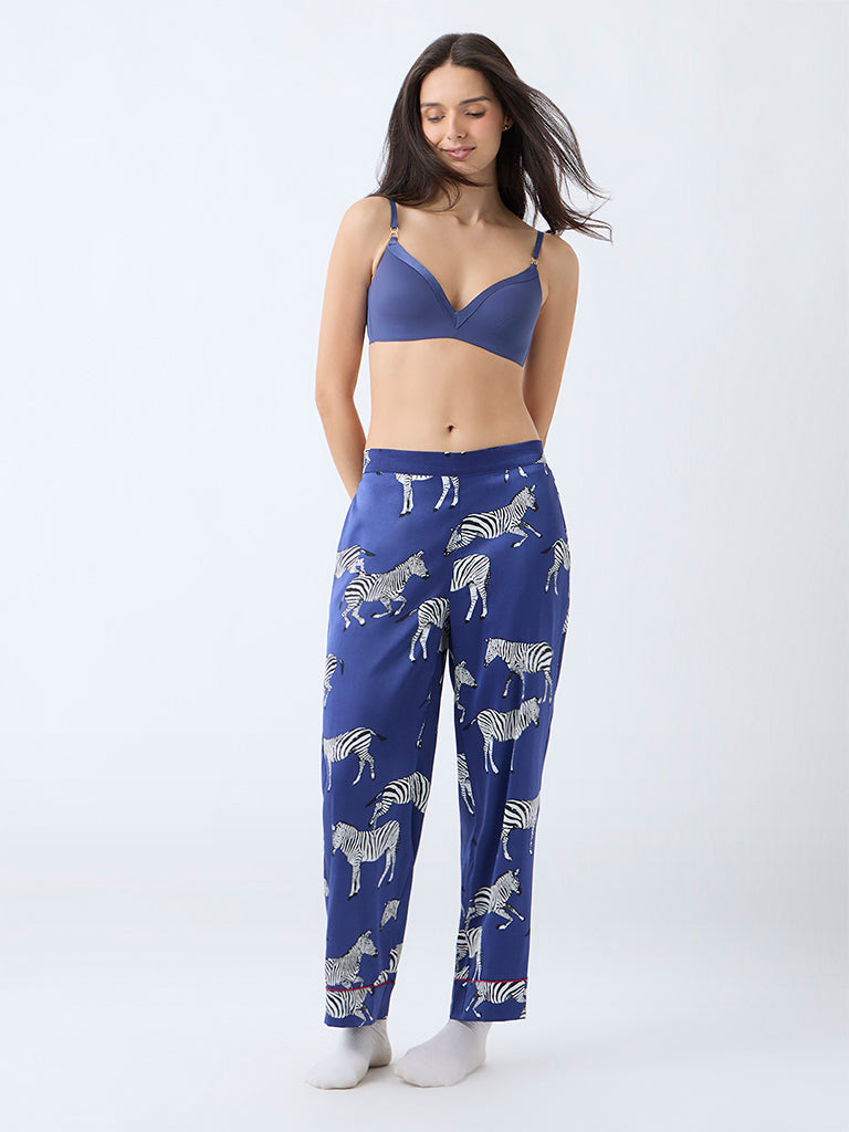 Wunderlove Blue Mesh Detailed Padded Bra