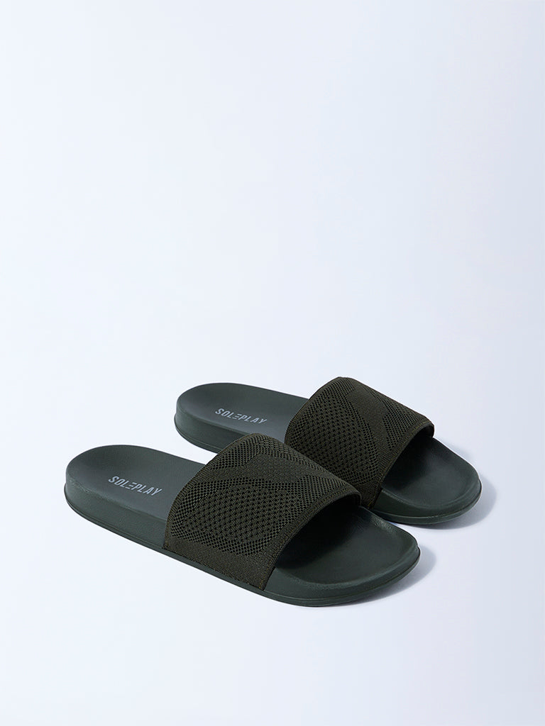 SOLEPLAY Olive Knit-Textured Slides - Image 2