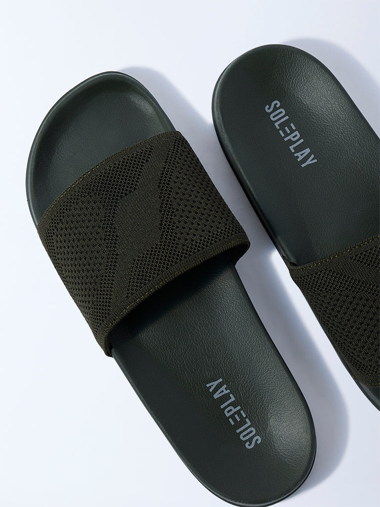 SOLEPLAY Olive Knit-Textured Slides - Image 3