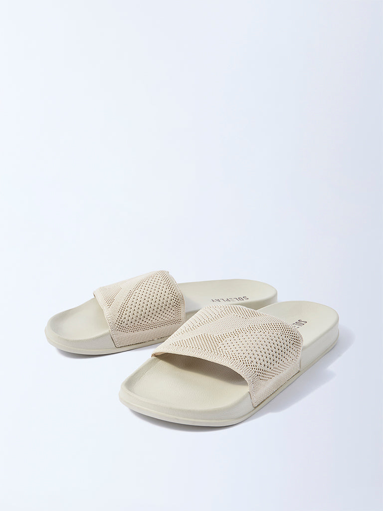 SOLEPLAY Beige Knit-Textured Slides - Image 2
