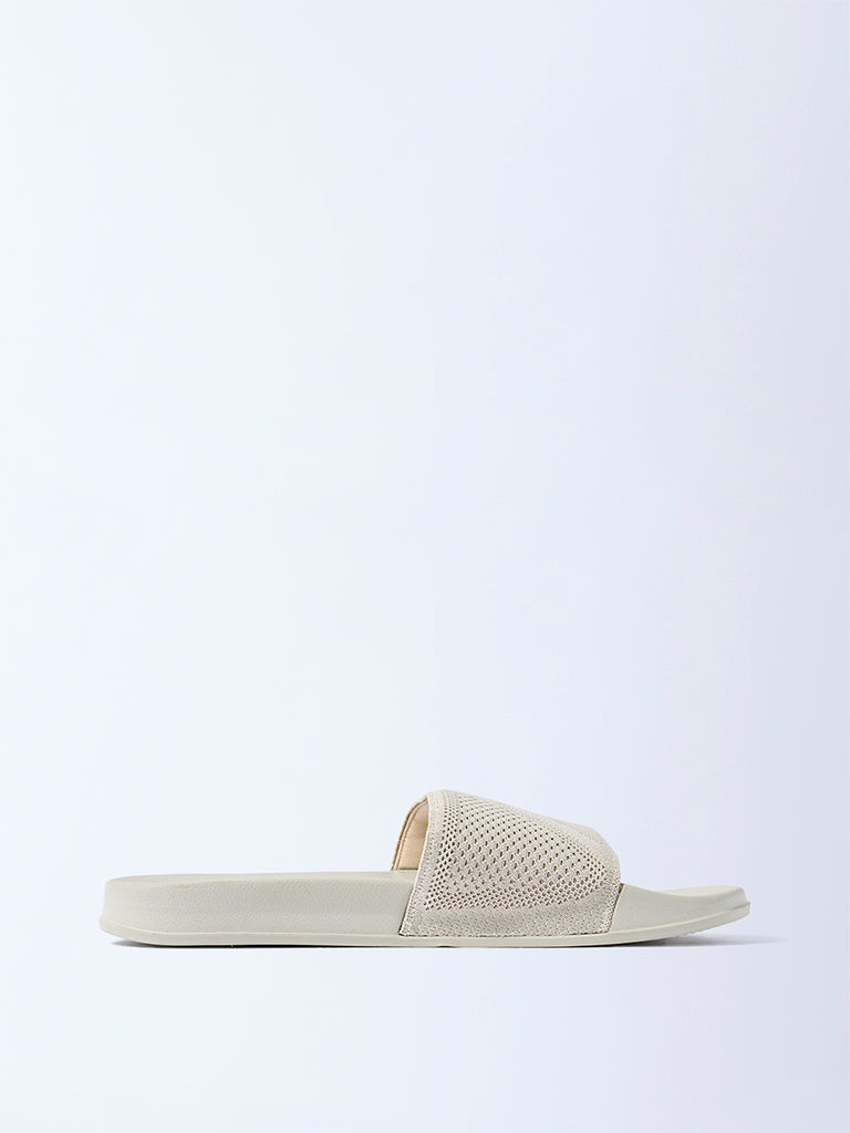 SOLEPLAY Beige Knit-Textured Slides