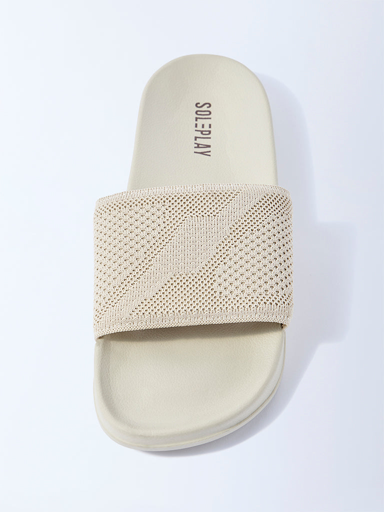 SOLEPLAY Beige Knit-Textured Slides - Image 3