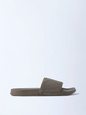 SOLEPLAY Taupe Knit-Textured Slides