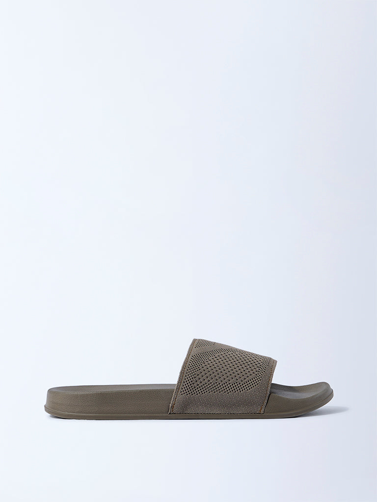 SOLEPLAY Taupe Knit-Textured Slides