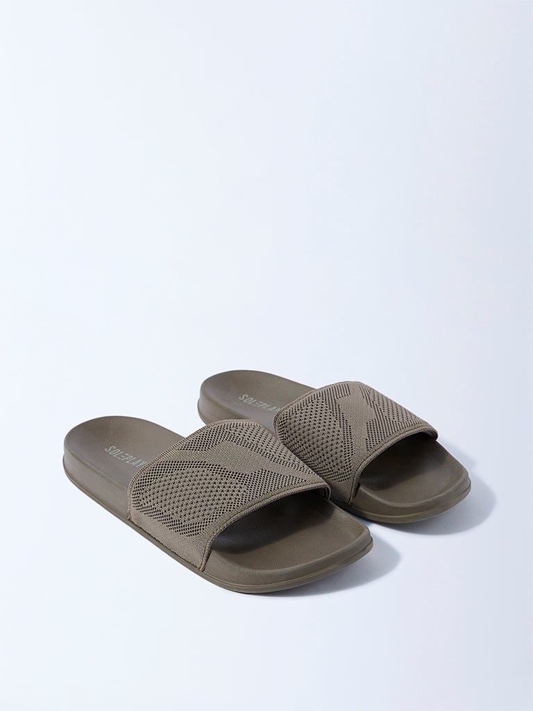 SOLEPLAY Taupe Knit-Textured Slides - Image 2