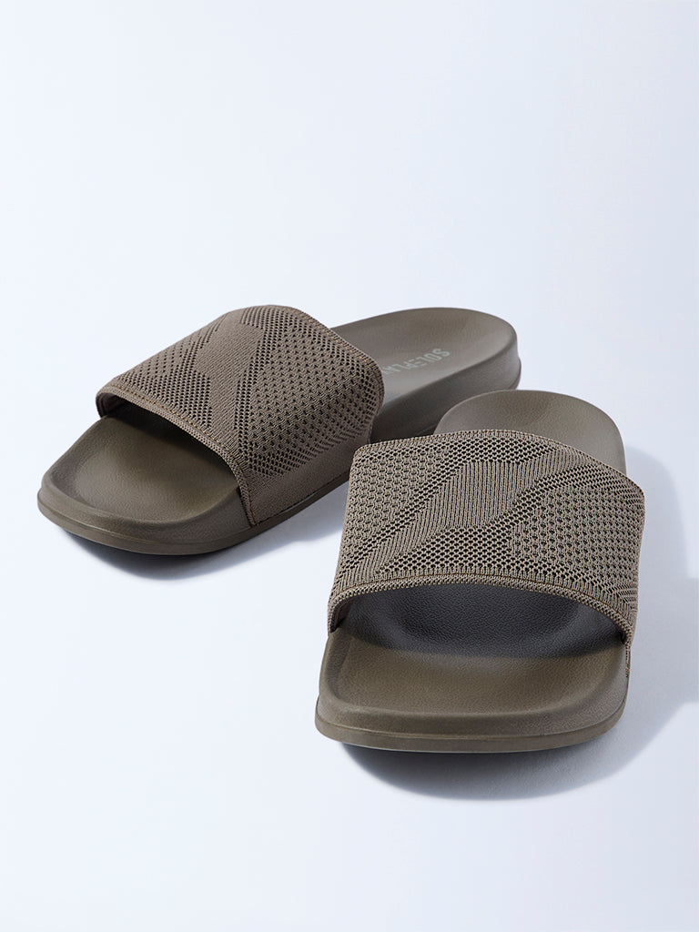 SOLEPLAY Taupe Knit-Textured Slides - Image 3