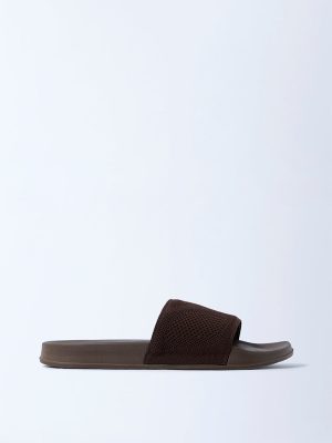 SOLEPLAY Dark Brown Knit-Textured Slides