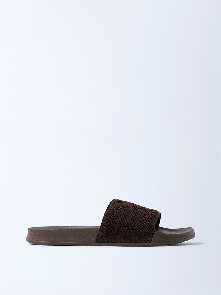 SOLEPLAY Dark Brown Knit-Textured Slides