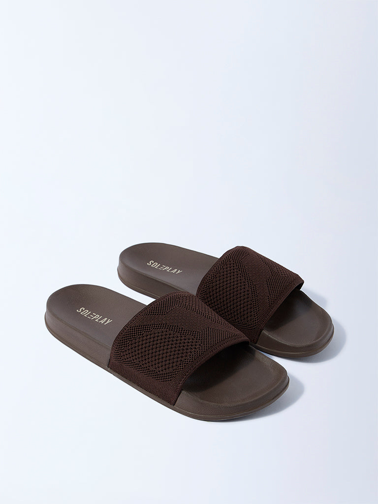 SOLEPLAY Dark Brown Knit-Textured Slides - Image 2