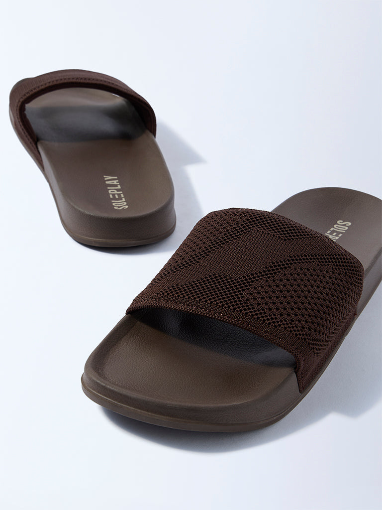 SOLEPLAY Dark Brown Knit-Textured Slides - Image 3