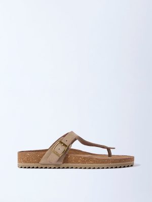 SOLEPLAY Taupe Thong-Strap Leather Sandals