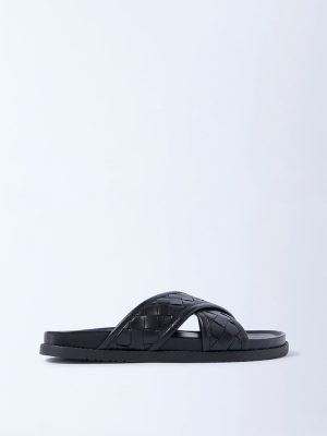 SOLEPLAY Black Criss-Cross Design Slip-On Sandals